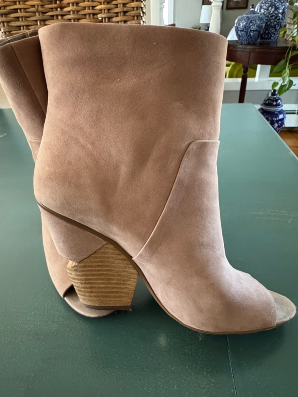 Vince Camuto Blush Pink/camel Suede Peep-Toe Ankle Booties. Amazing condition.